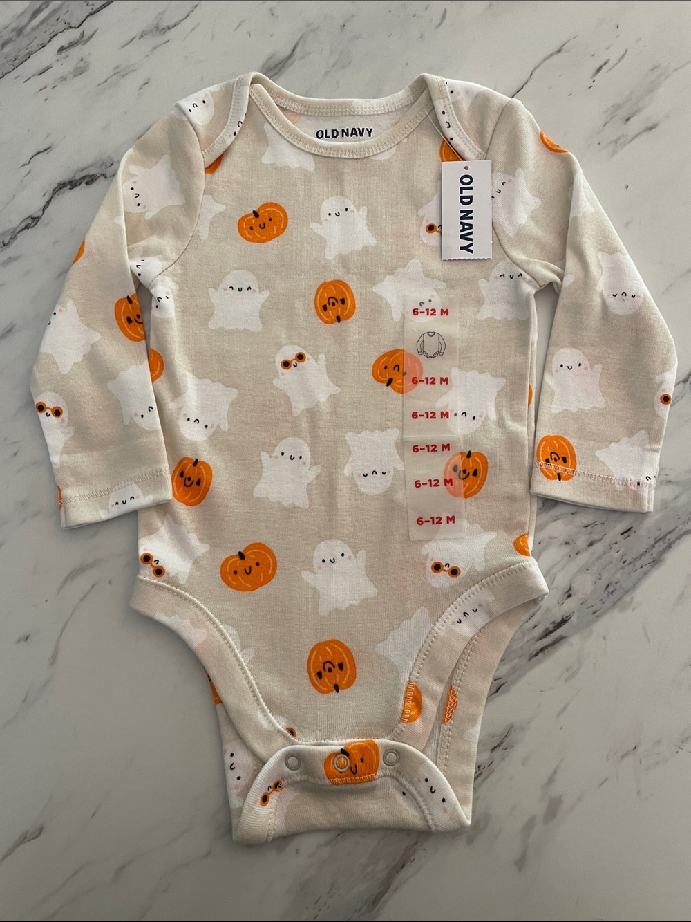 Old Navy Cream Long-Sleeve Halloween Ghost & Pumpkin One-Piece